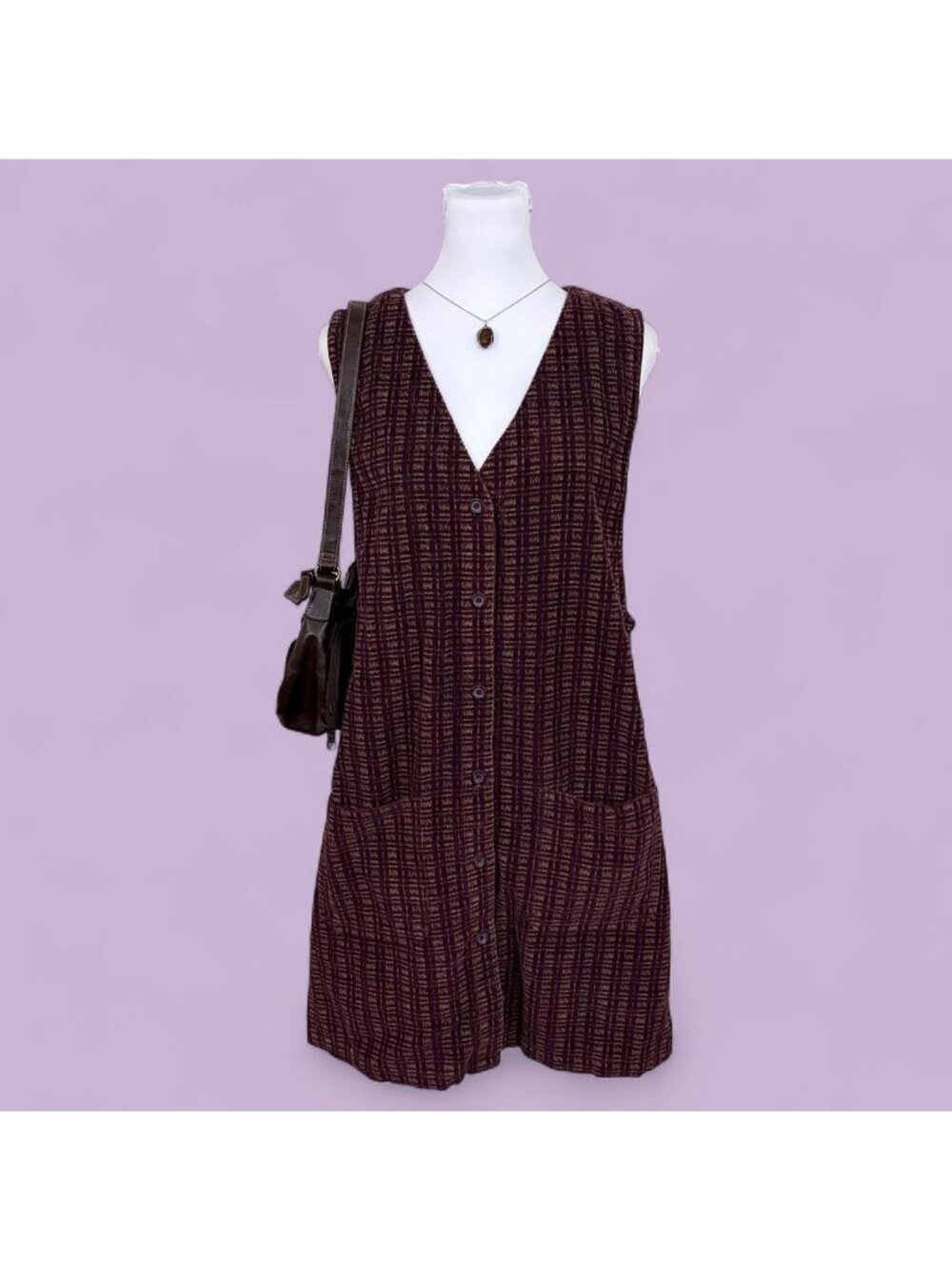 90s corduroy plaid twee jumper dress